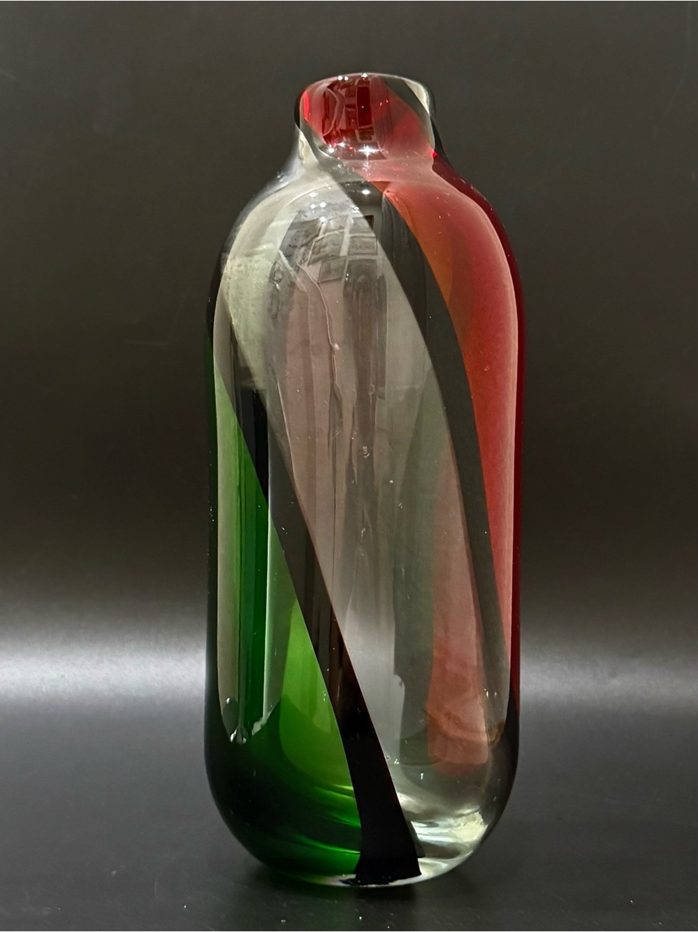 DALE TIFFANY Favrile Collection Striped Red & Green Handblown Art Glass 10” Vase